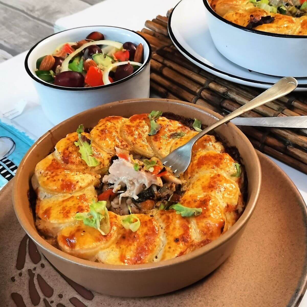 Tapas Bowl Sandstorm Tapas Bowl with a gorgeously browned home made pie.