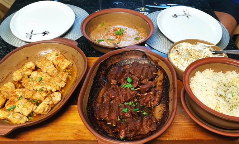 Chicken and Beef Skewers Rice and Satay Sauce